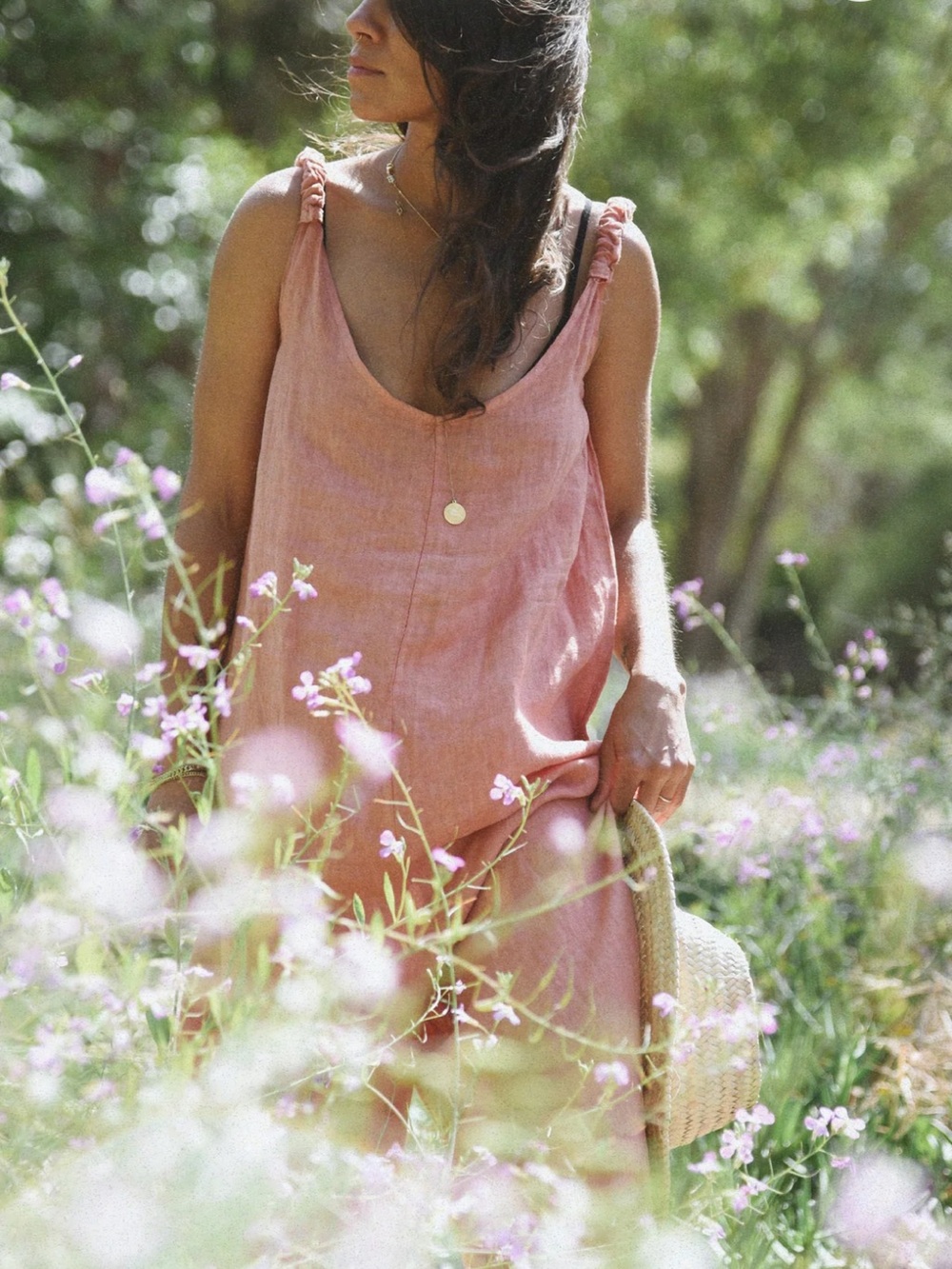 Beachwood Linen Scoop Neck Slip Dress in Dusty Rose